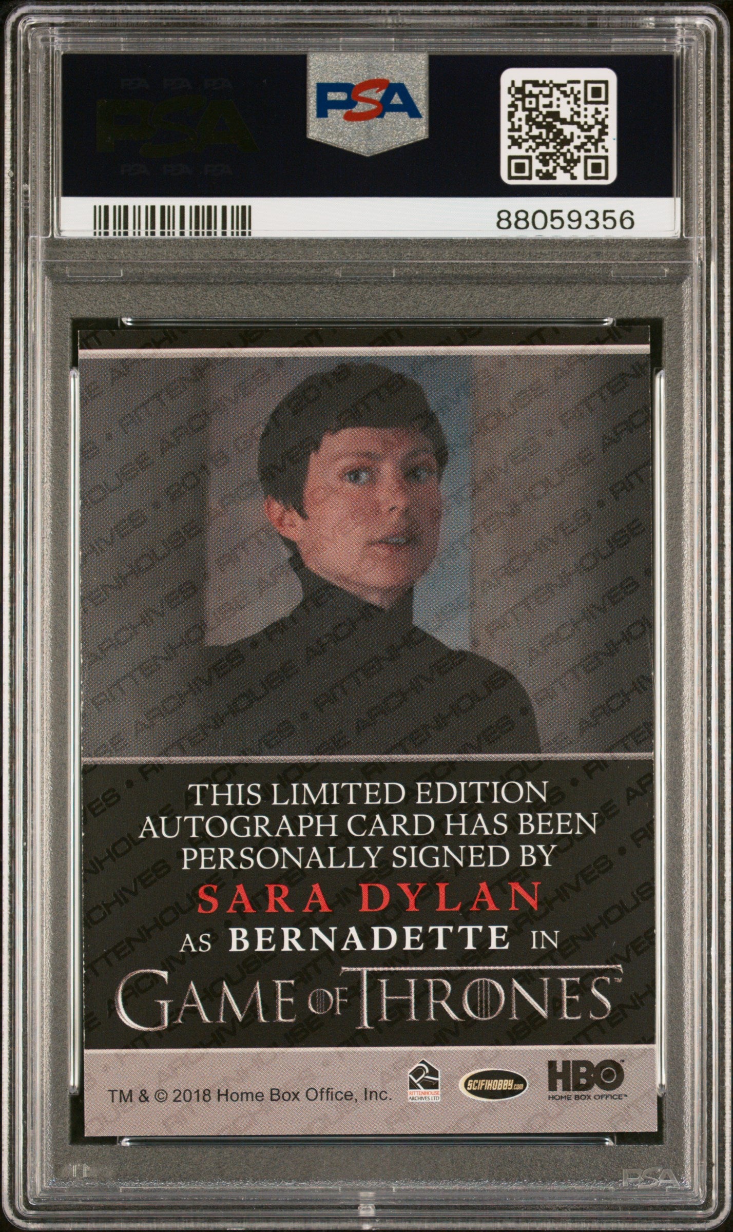 2018 Game Of Thrones Season 7-Autograph Sara Dylan Bordered PSA 9